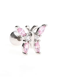 Fashion Large Pink White K Copper And Diamond Butterfly Piercing Stud Earrings