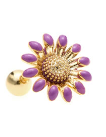 Fashion Purple Copper Drop Oil Sunflower Lock Ball Pierced Earrings