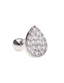 Fashion White K Copper Inlaid Water Drop Zirconium Geometric Screw Lock Ball Piercing Earrings