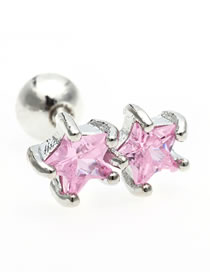 Fashion Double Star Pink White K Copper Inlaid Zirconium Star Pierced Earrings
