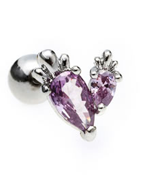 Fashion Radish Purple White K Copper Inlaid Zirconium Radish Pierced Earrings
