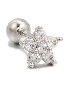 Fashion Small White K Copper And Diamond Flower Pierced Earrings