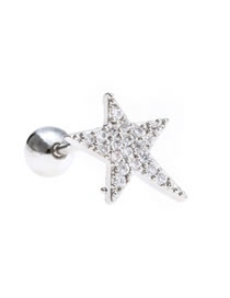 Fashion Pentagram White K Gold-plated Copper And Zirconium Five-pointed Star Pierced Earrings