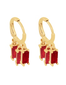 Fashion Red Copper Inlaid Zirconium Square Ear Ring