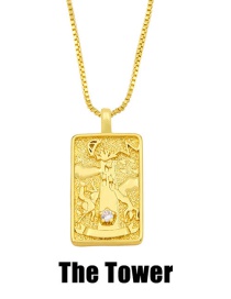 Fashion The Tower Copper And Diamond Square Tarot Necklace