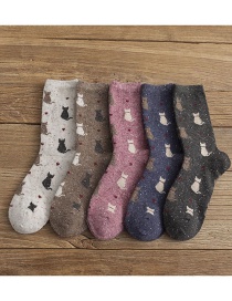 Fashion Picture 5 Pairs Cat Print Wool Socks Set