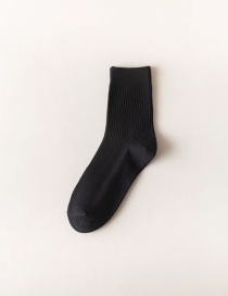 Fashion Black Double Needle Solid Color Tube Socks
