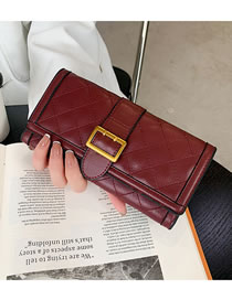 Fashion Red Long Pu Diamond Lock Tri-fold Wallet