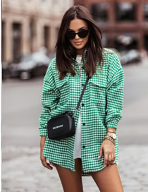 Fashion Green Nylon Houndstooth Button Coat