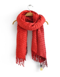 Fashion Red + Wine Red Gradient Gradient Crumpled Cashmere Fringed Scarf