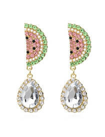 Fashion Color Mixing Alloy Inlaid Watermelon Earrings With Drop Diamonds