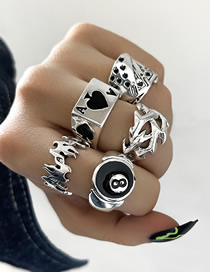Fashion 1# Alloy Playing Card Butterfly Love Flame Snake Geometric Ring Set