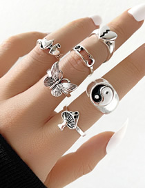 Fashion 2# Alloy Playing Card Butterfly Love Flame Snake Geometric Ring Set