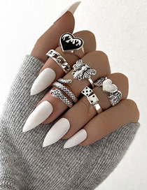 Fashion 3# Alloy Playing Card Butterfly Love Flame Snake Geometric Ring Set