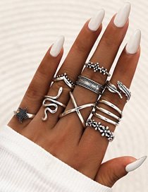 Fashion 4# Alloy Playing Card Butterfly Love Flame Snake Geometric Ring Set