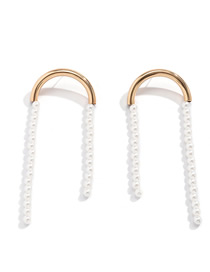 Fashion Gold Color Alloy C-shaped Pearl Tassel Earrings
