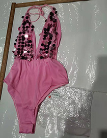Fashion Pink Sequins M Sequined Tether One-piece Swimsuit