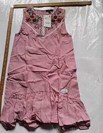 Fashion Pink Stripes M Embroidered Round Neck Sleeveless Ruffle Dress