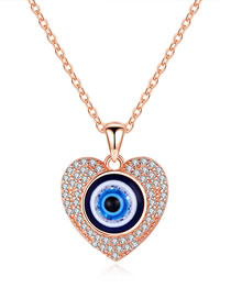 Fashion Rose Gold Color Metal Diamond Love Eye Necklace
