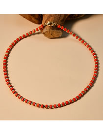 Fashion Red Geometric Crystal Gold Beads Beaded Necklace