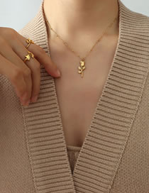 Fashion X889 Gold Coloren Necklace 40+5cm Titanium Steel Gold-plated Flower Necklace