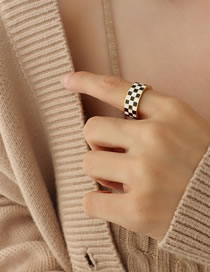 Fashion Gold Color Titanium Steel Gold-plated Checkerboard Ring