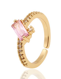 Fashion Pink Copper Inlaid Rectangular Zirconium Open Ring