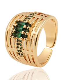 Fashion Green Copper Inlaid Zirconium Hollow Open Ring