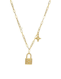 Fashion Gold Titanium Steel Diamond Gold Lock Star Necklace