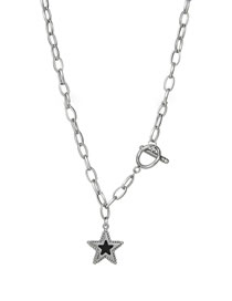Fashion Silver Titanium Steel Diamond Star Ot Buckle Necklace