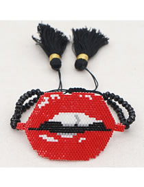 Fashion Mi-b180096c Rice Bead Woven Lip Tassel Bracelet
