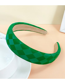 Fashion Green Leather Checkerboard Wide Brim Headband