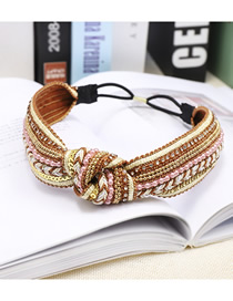 Fashion Ginger Hand-woven Headband Fabric Diamond-studded Woven And Knotted Broad-brimmed Headband