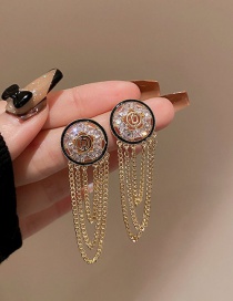 Fashion Gold Alloy Inlaid Zirconium Chain Tassel Earrings