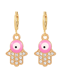 Fashion Pink Alloy Inlaid Zirconium Palm Oil Drip Eye Earrings