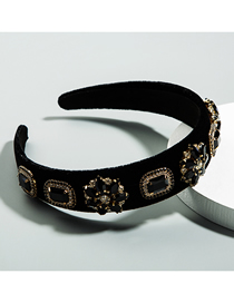 Fashion Black Fabric Diamond-studded Broad-brimmed Headband