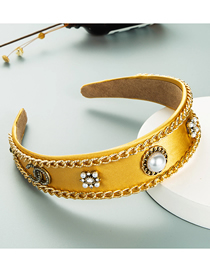 Fashion Yellow Broad Brim Headband With Fabric Diamond Chain
