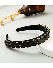 Fashion Black Broad Brim Headband With Fabric Diamond Chain