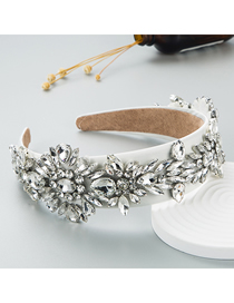 Fashion White Fabric Diamond-studded Broad-brimmed Headband