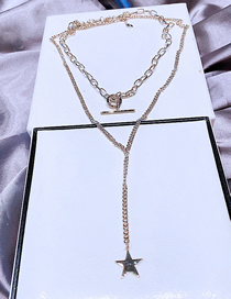 Fashion Gold Alloy Five-pointed Star Ot Buckle Double Necklace