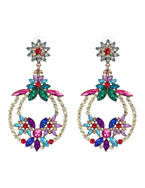 Fashion Color Geometric Diamond Ring Earrings