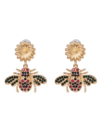 Fashion Gold Alloy Diamond Bee Flower Stud Earrings