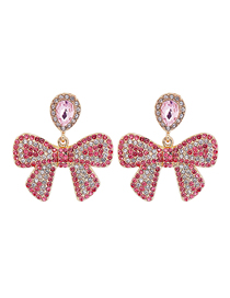 Fashion Pink Alloy Diamond Bow Earrings