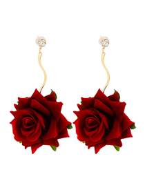 Fashion Red Alloy Geometric Rose Earrings