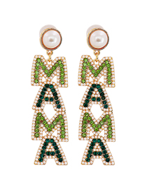 Fashion Green Alloy Pearl And Diamond Letter Earrings