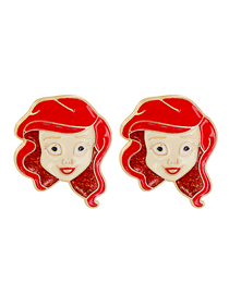Fashion Red Alloy Oil Drop Head Stud Earrings