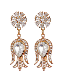 Fashion White Geometric Diamond Flower Earrings