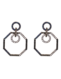 Fashion Dark Grey Alloy Diamond Geometric Octagonal Stud Earrings