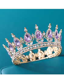 Fashion Violet On Silver Metal Geometric Crown With Diamonds