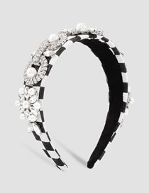 Fashion Black And White Fabric Diamond Plaid Wide Brim Headband